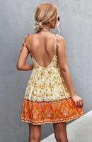 Backless Boho Print Slip Dress-2 Colors