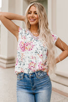 Printed V-Neck Cap Sleeve Blouse