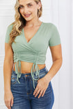 Capella Back To Simple Full Size Ribbed Front Scrunched Top in Green