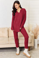 Basic Bae Full Size Notched Long Sleeve Top and Pants Set
