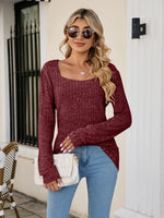 Square Neck Ribbed Long Sleeve T-Shirt