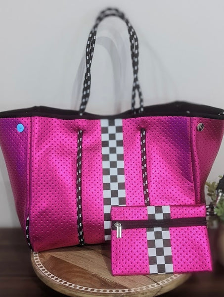 Metallic Pink + Checkers Neoprene Tote