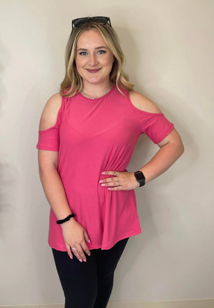 Leggings material Solid Cold Shoulder Tops- multiple colors!