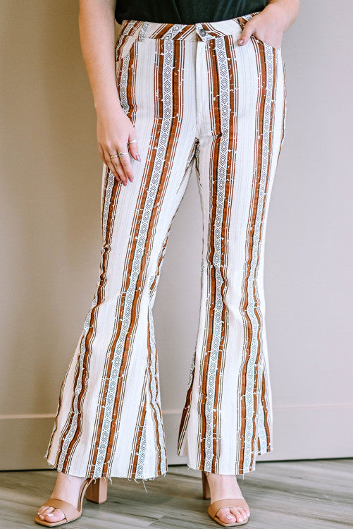 Striped High Waisted Bell Bottom Pants- Curvy
