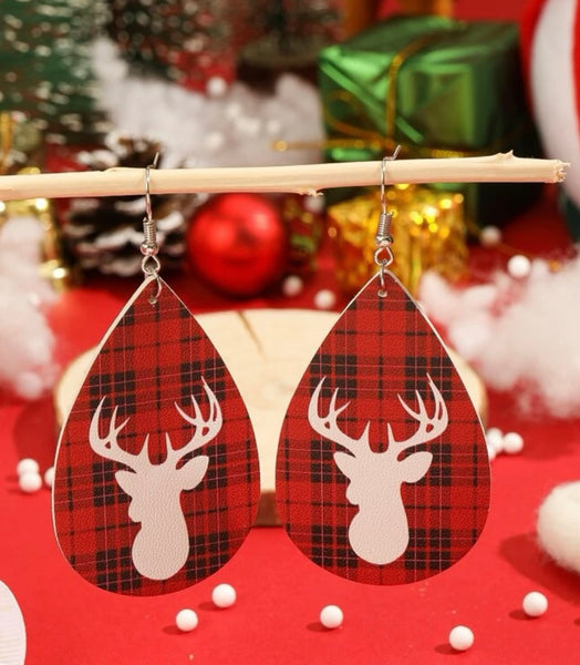 Plaid Christmas Deer Earrings