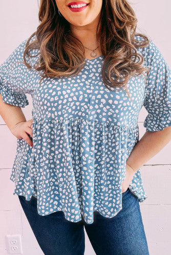 Leopard Ruffled Babydoll Top- Curvy