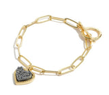 Chain Link Druzy Heart Charm Toggle Bar Bracelet-Multiple Colors Available