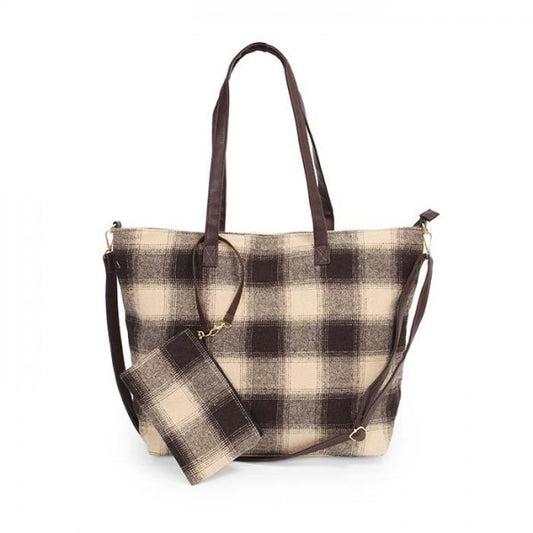 Plaid Flannel Tote Bags With Matching Wristlet Pouch