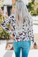 Cow Print Long Sleeve Keyhole Top