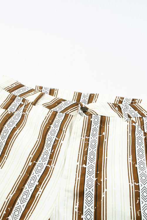 Striped High Waisted Bell Bottom Pants- Curvy
