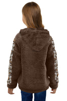 Leopard Print Splicing Faux Fleece Pocket Girl's Jacket