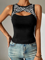 Leopard Cutout Round Neck Tank