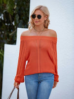 Openwork Off-Shoulder Long Sleeve Sweater