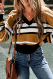 Striped V-Neck Dropped Shoulder Sweater