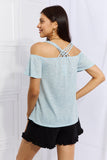 Culture Code On The Move Full Size Off The Shoulder Flare Sleeve Top in Ice Blue