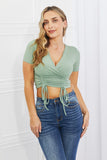 Capella Back To Simple Full Size Ribbed Front Scrunched Top in Green