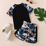 HELLO BOY Graphic Tee and Camouflage Shorts Set
