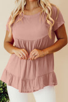 Ruffled Round Neck Short Sleeve Blouse