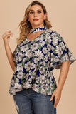 Plus Size Floral Flutter Sleeve Cutout Blouse