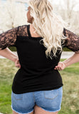 Lace Sleeved Black Top-Curvy
