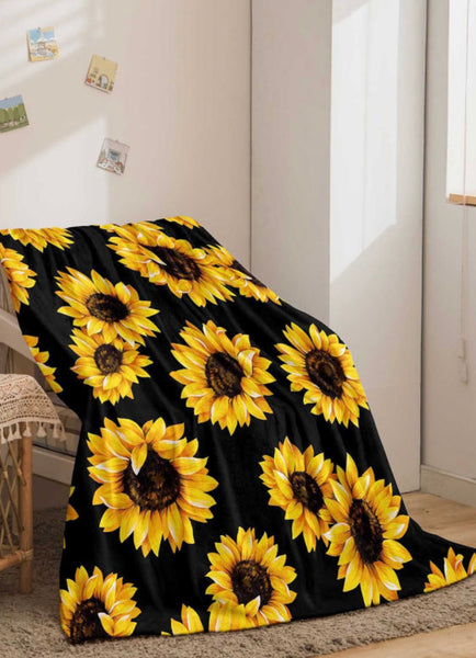 Sunflower Print Plush Blankets