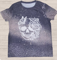 Floral Skull Bleach Splatter Printed Tee