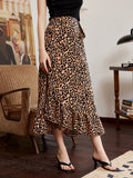 Leopard Ruffle Hem Midi Skirt