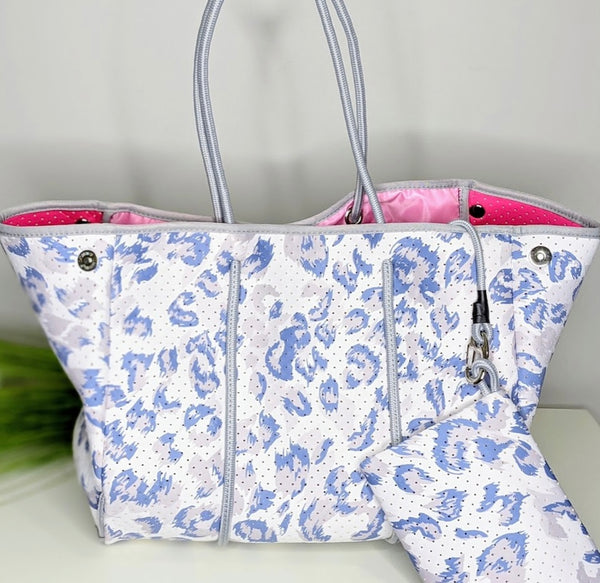 Watercolor Light Leopard with Pink Interior Neoprene Tote