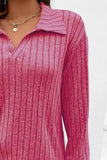 Plus Size Ribbed Johnny Collar Long Sleeve T-Shirt