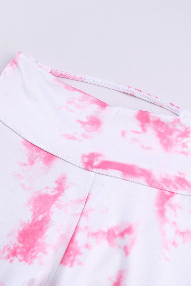 Tie-dye Crisscross Sports Bra Activewear Set-Pink or Gray