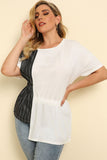 Plus Size Striped Color Block Asymmetrical T-Shirt