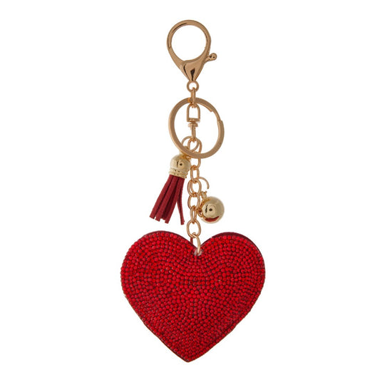 Rhinestone Covered Felt Heart Tassel Keychain