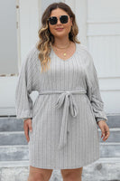 Plus Size Ribbed Tie Front Long Sleeve Sweater Dress