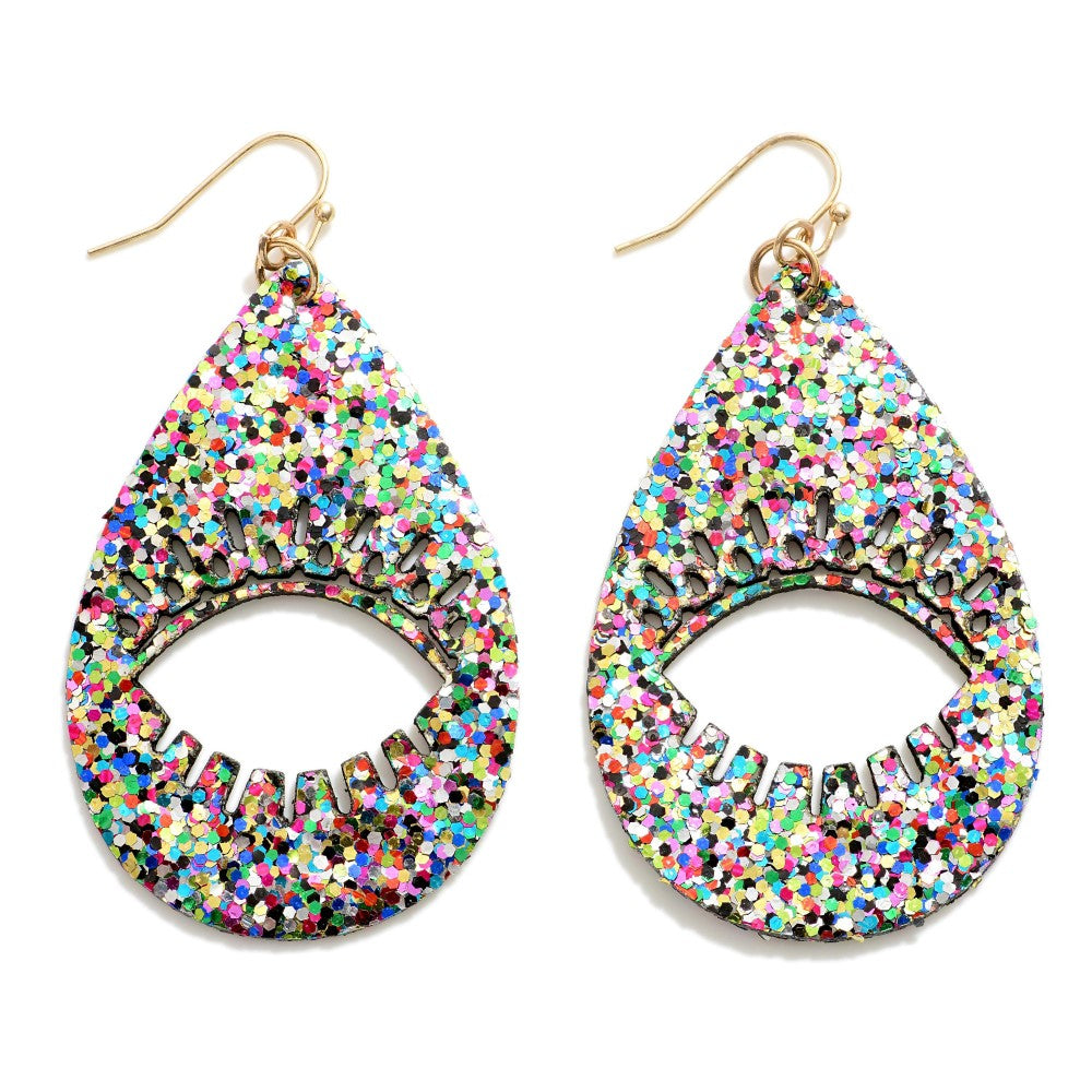 Glitter Teardrop Earring With Eyelash Outline