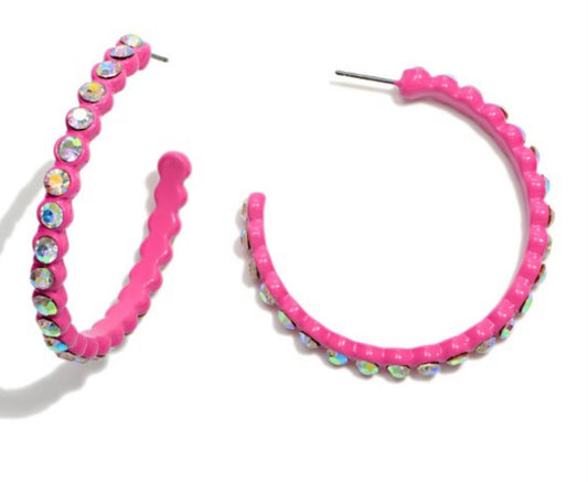 Solid Color Rhinestone Studded Hoop Earrings