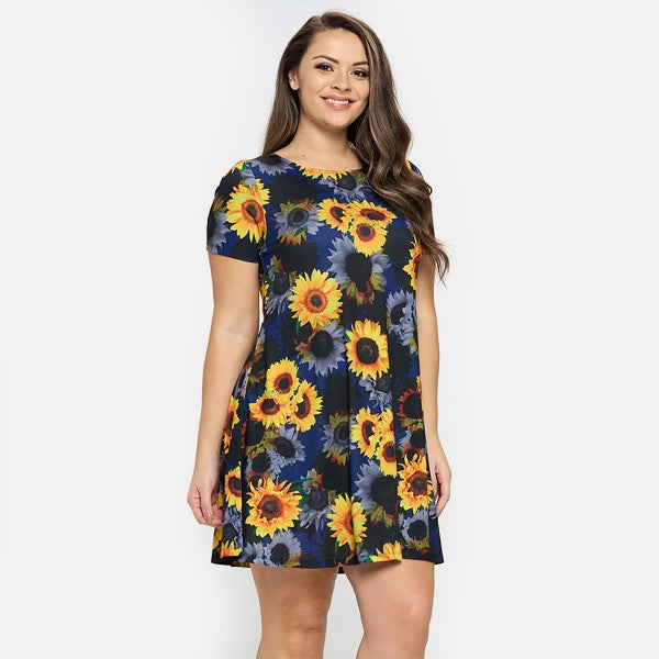 Women’s Sunflower Haze Printed Short Sleeved Dress