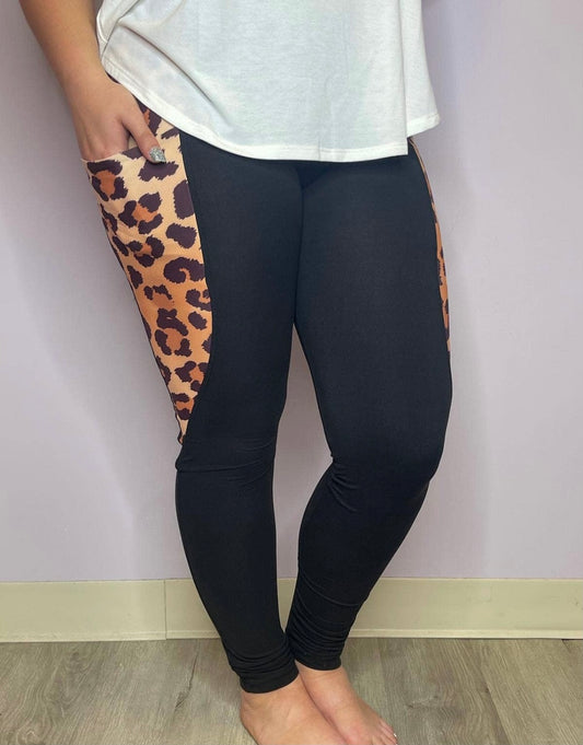 Black w/ Cheetah Side Print W/ Pockets