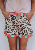 Colorblock Trimmed Leopard Print Shorts