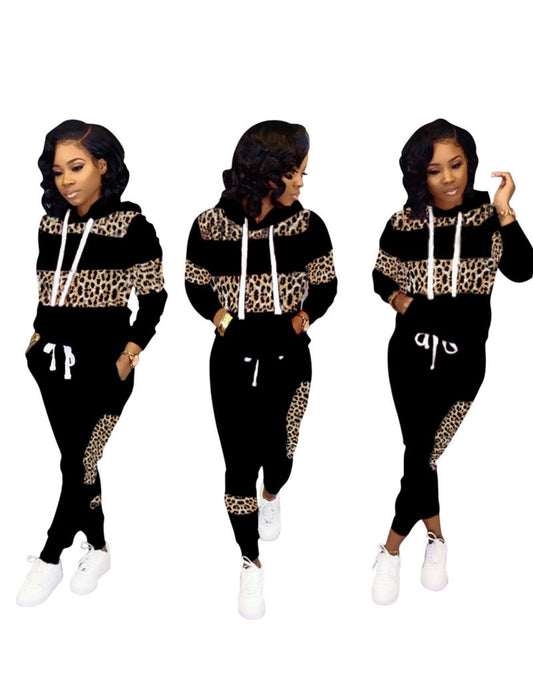 Leopard Print Hoodie and Pants Set