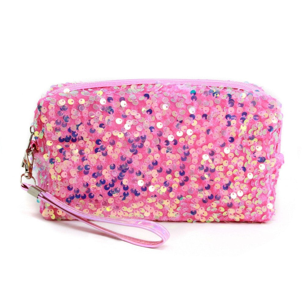 Sequin Travel Pouch with Detachable Wristlet
