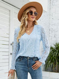 Lace V-Neck Flounce Sleeve Blouse