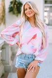 Printed V-Neck Puff Sleeve Blouse