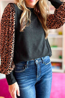Leopard Print Sleeve Round Neck Blouse