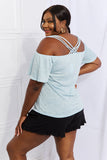 Culture Code On The Move Full Size Off The Shoulder Flare Sleeve Top in Ice Blue