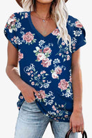 Printed Petal Sleeve V-Neck Blouse