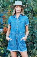 Veveret Elastic Waistband Denim Romper