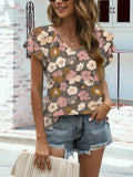 Floral V-Neck Cap Sleeve T-Shirt