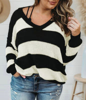 V Neck Loose Sweater-Curvy-2 color options