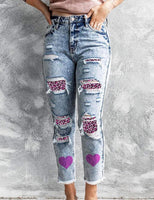 Super Cute Purple Leopard patched Jeans