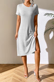 Ribbed Asymmetrical Neck Short Sleeve Dress